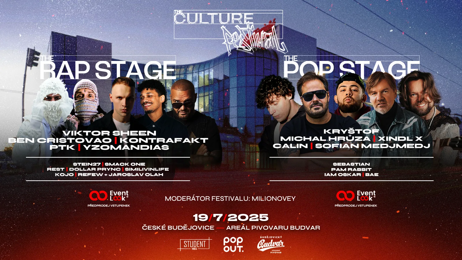 Oficiální plakát The Culture 2025 — České Budějovice — Viktor Sheen, Ben Cristovao, Kontrafakt, PTK, Yzomandias, STEIN27 a další